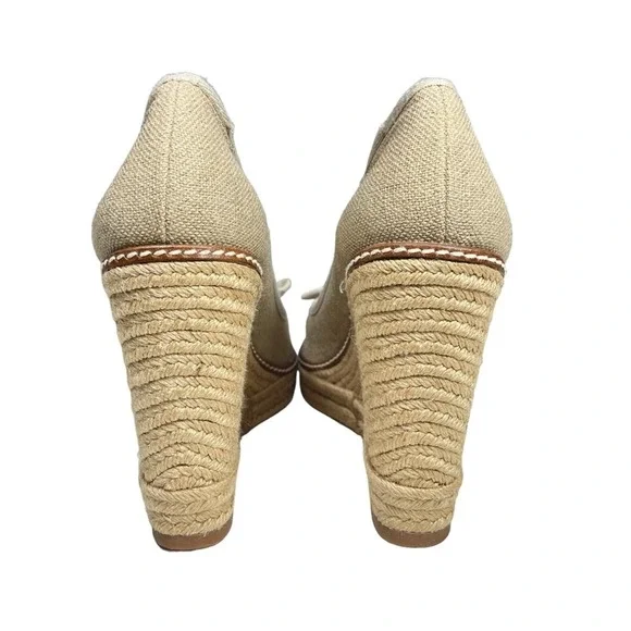 Tory Burch Jackie canvas peep toe wedge espadrille heels 9.5 M - Picture 12 of 14